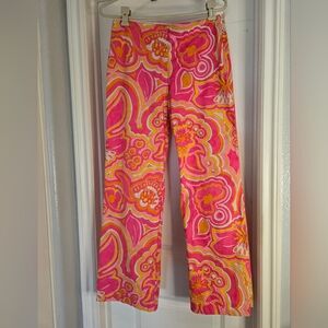 Trina Turk Pink & Orange Retro Floral Pants 25th Anniversary,Size 2, 100% Cotton